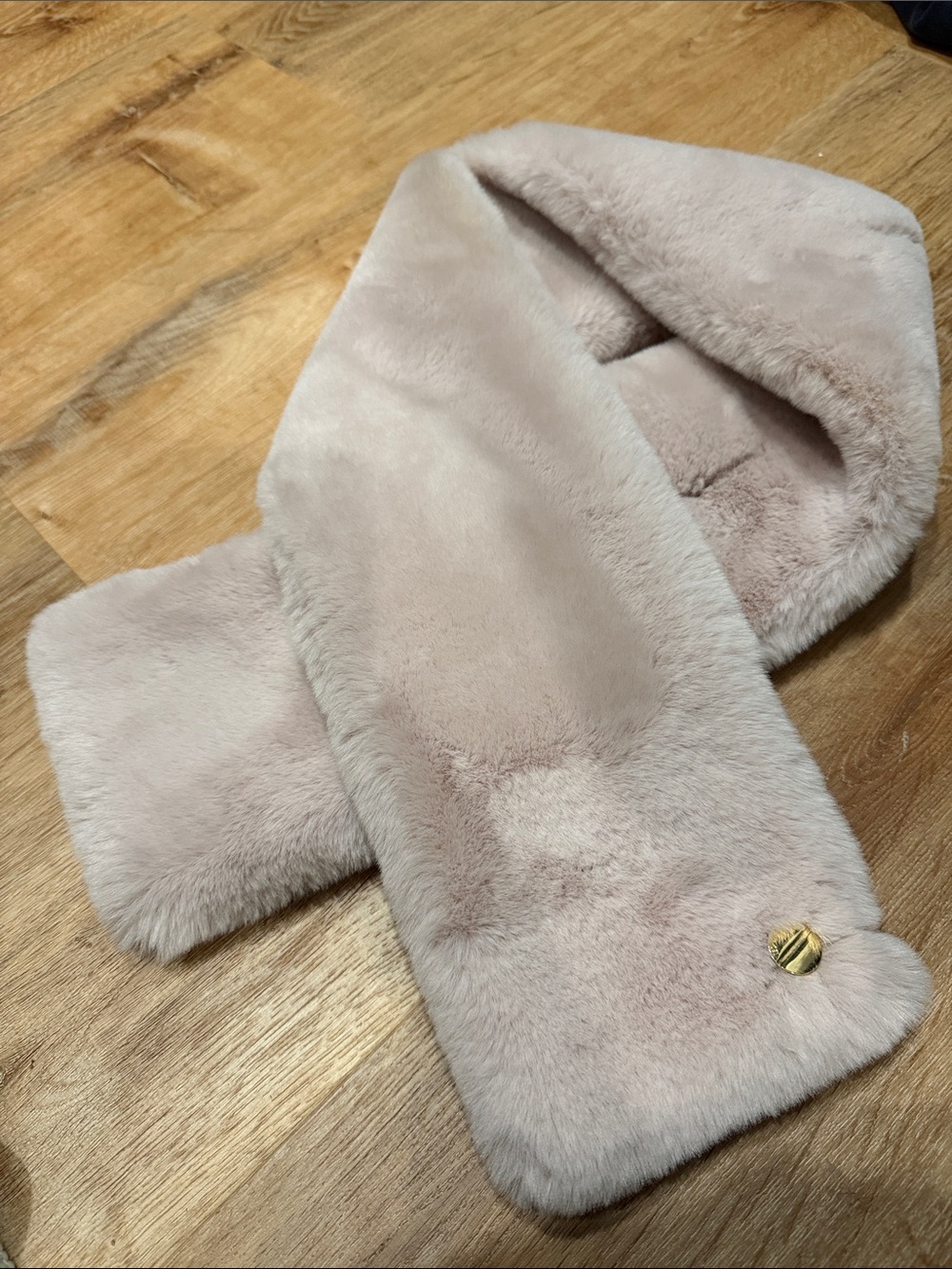 Ted Baker Blush Faux Fur Wrap Scarf with Gold Accent